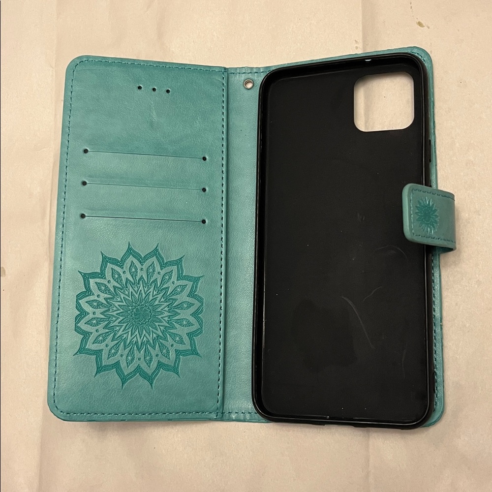 Teal Floral Mandala Wallet Phone Case - Unbranded